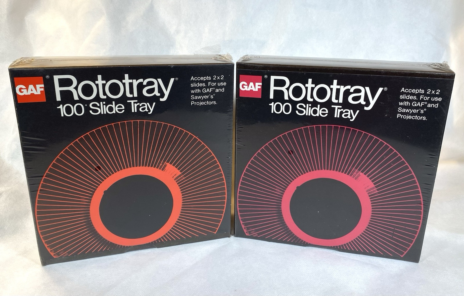 GAF Sawyers Rototray 100 Slide Tray 2x2 35mm Sawyer's Projectors NEW (Lot of 2)