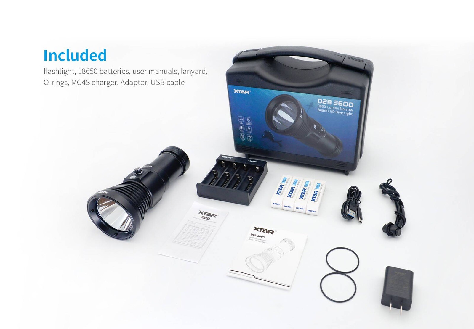 XTAR D28 3600 Lumen Diving Flashlight FULL SET + SILICON GREASE - 2023 MODEL