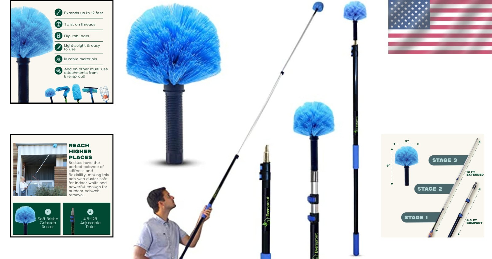 Durable 3-Stage Telescoping Duster with Extendable Pole – Ideal for Tight Spaces