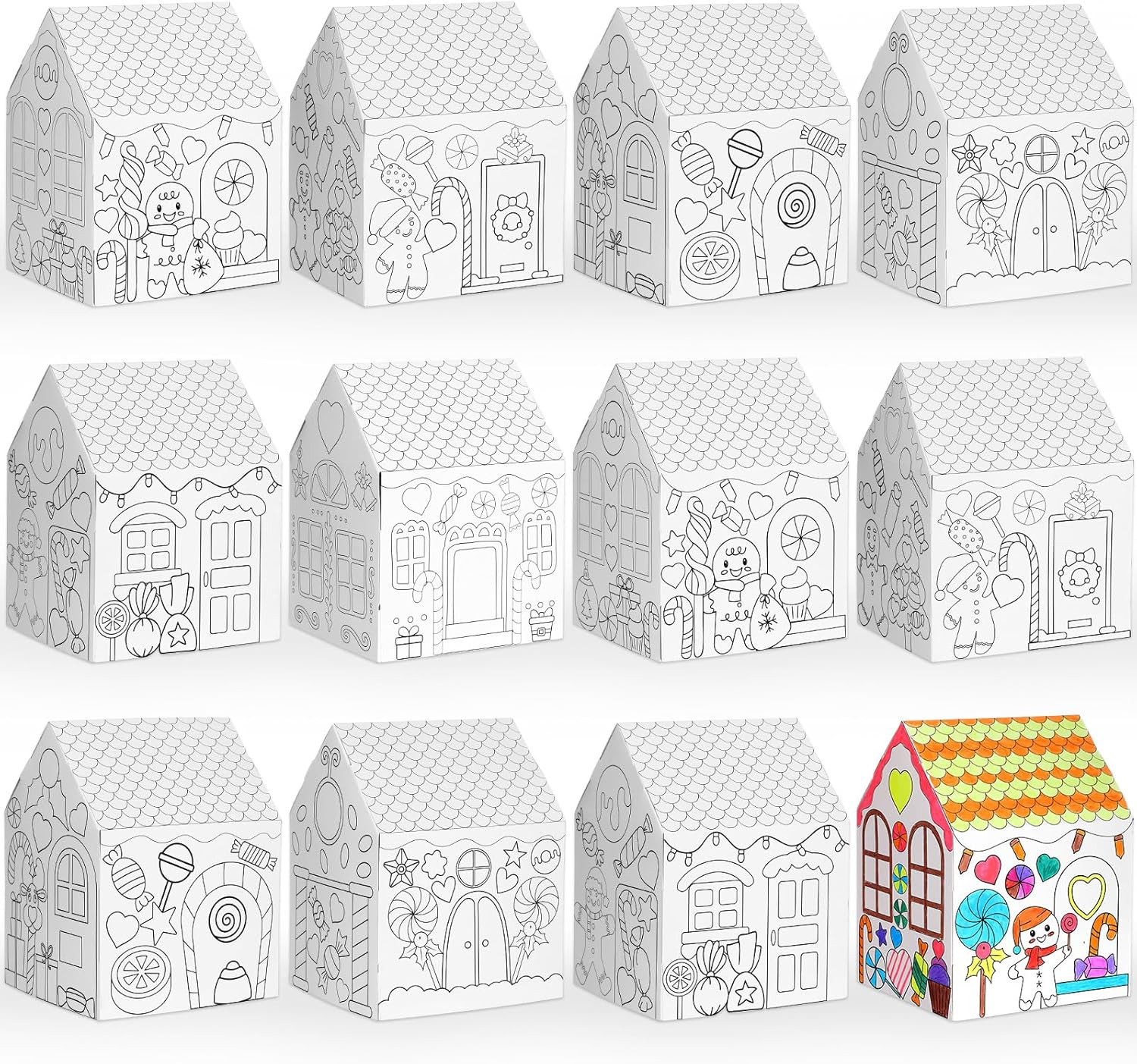 12 Pcs Gingerbread Paper Coloring Houses DIY Craft Color Your Own Cardboard Hous