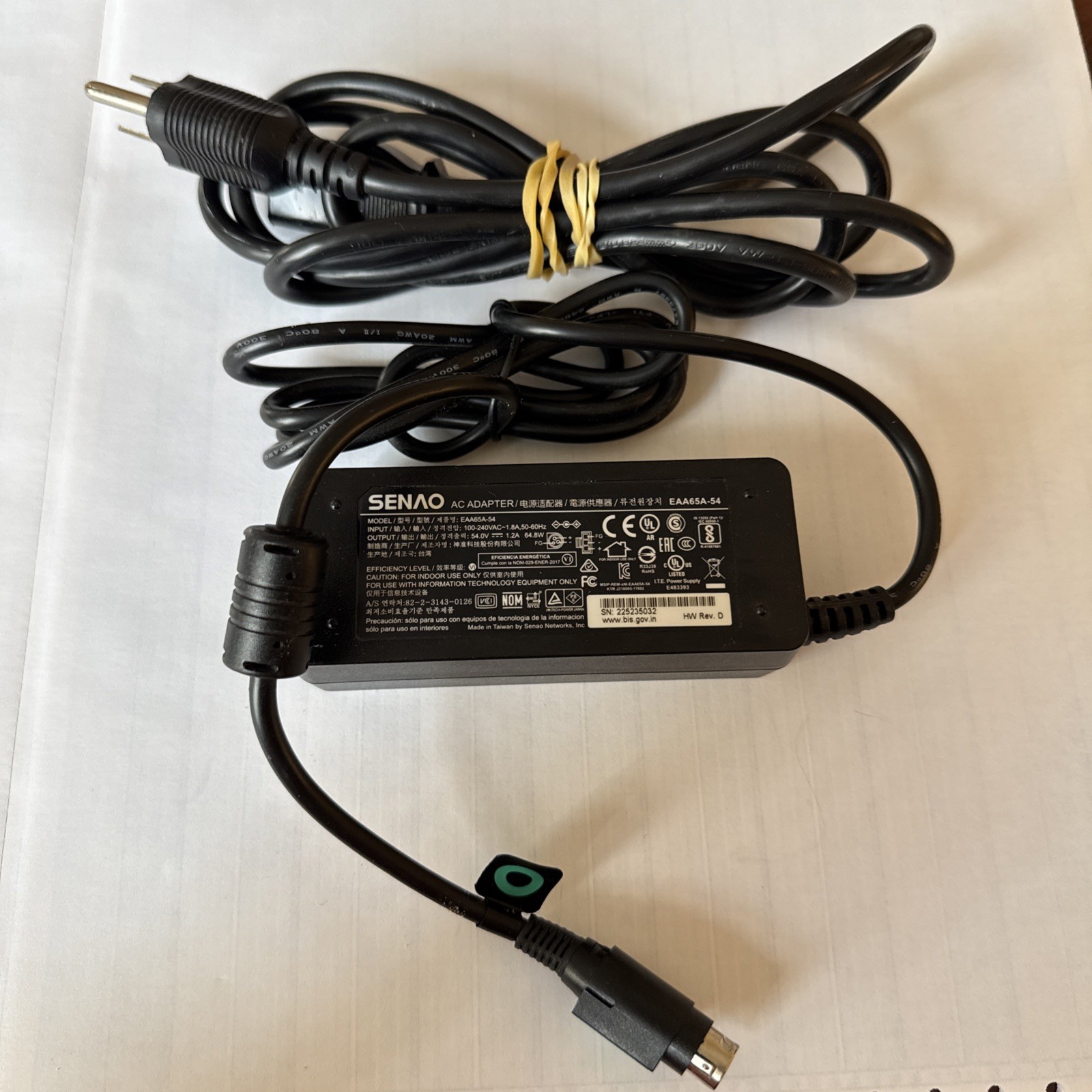 Original Senao 3-Pin Plug EAA65A-54 AC Adapter 54V 1.2A 64.8W Power Supply OEM