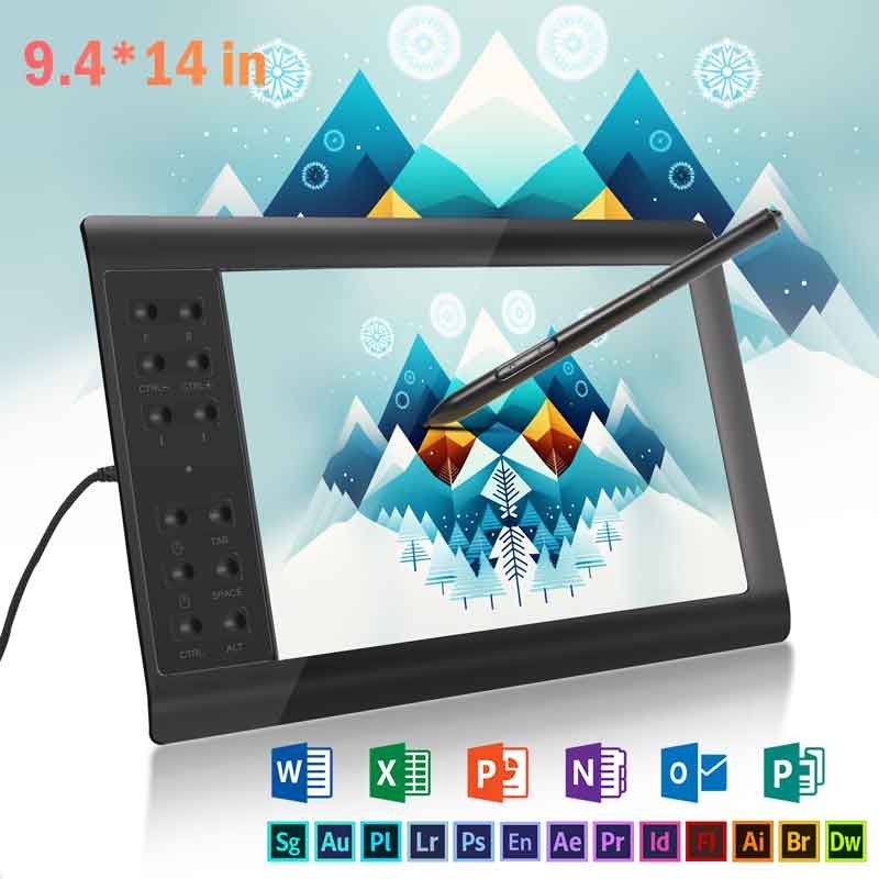 10x6" Digital Graphics Drawing Tablet HD Screen PC Artist Board+Battery-Free Pen