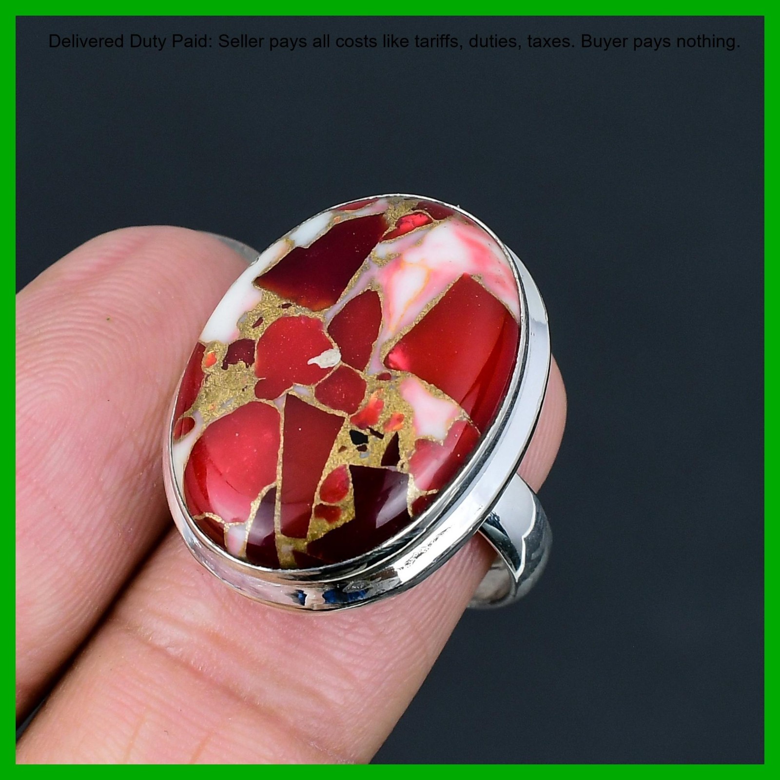Kingman Red Mohave Copper Turquoise Stone Statement Elegant Ring Sterling Silver