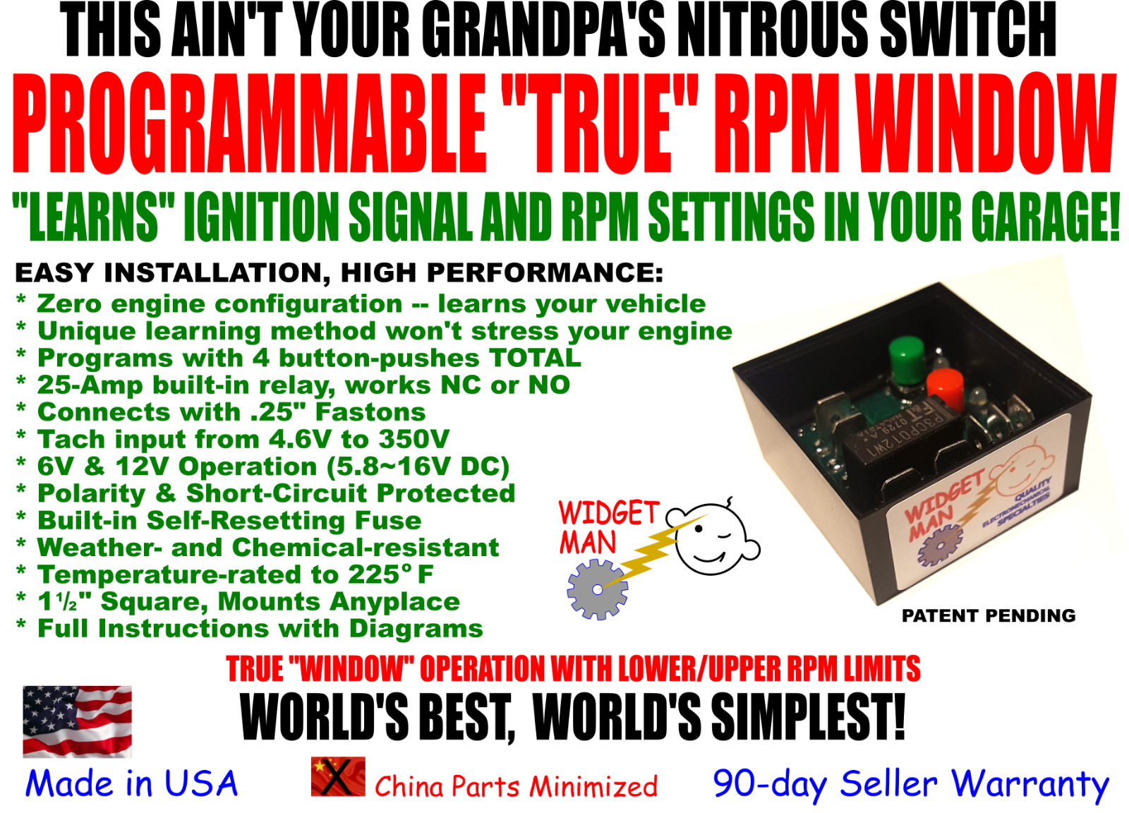 PROGRAMMABLE RPM WINDOW SWITCH, learns everything it needs from your engine!