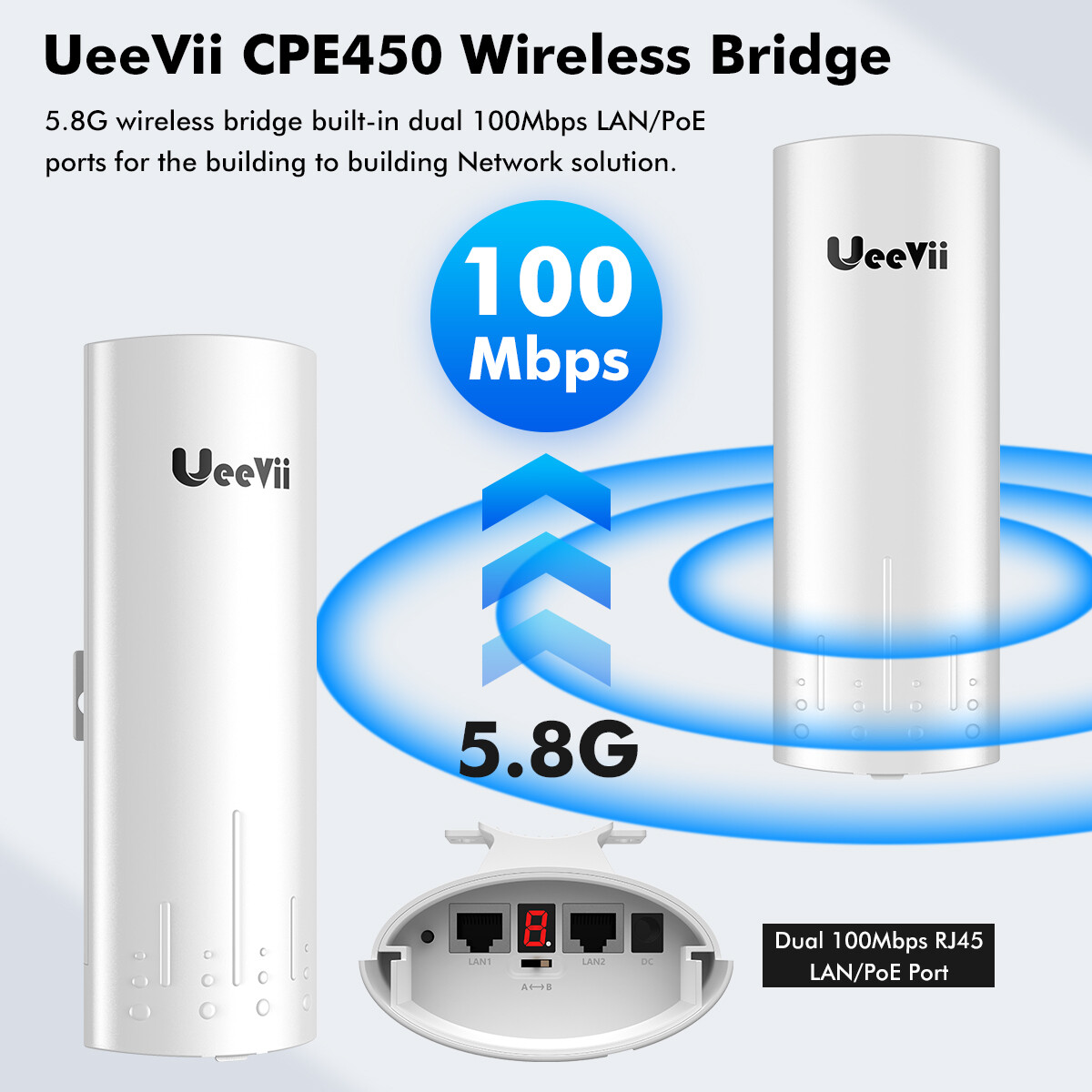 Ueevii 3KM Wifi Bridge Long Range WiFi Extender Point To Point Work wit Starlink