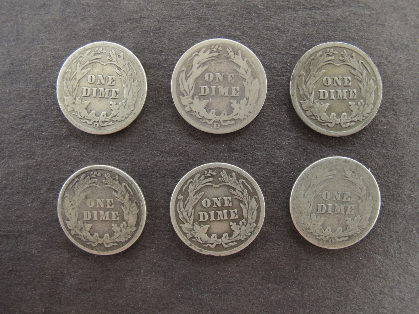 Barber Silver Dimes Lot of 6 Different Dates
