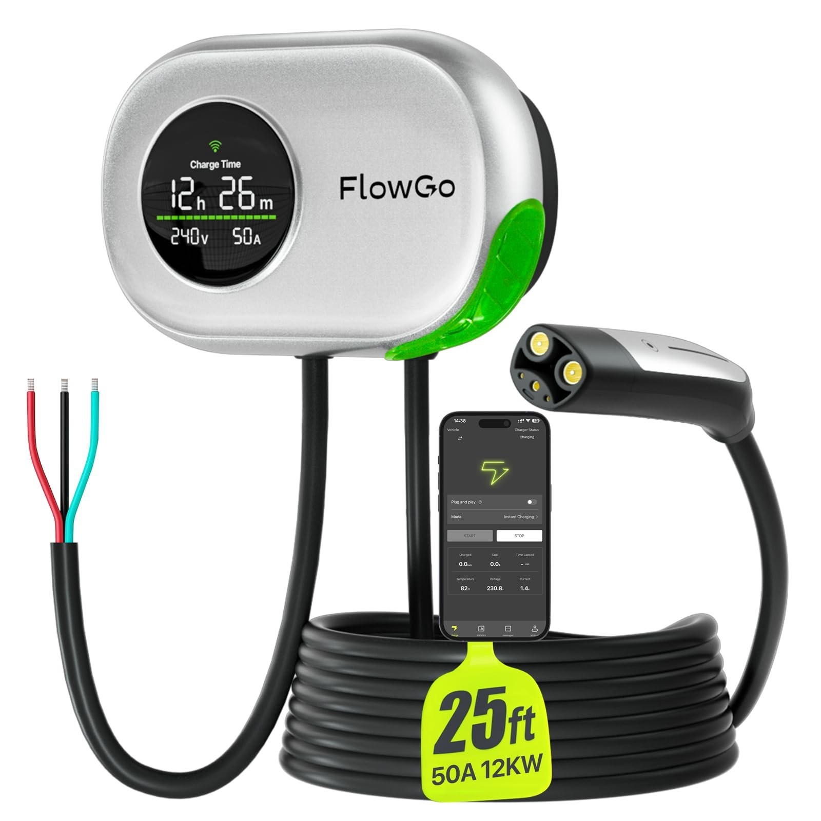 Tesla Charger Level 2 Hardwire 50A Smart Home Charger NACS 240V EV Chargers 5...