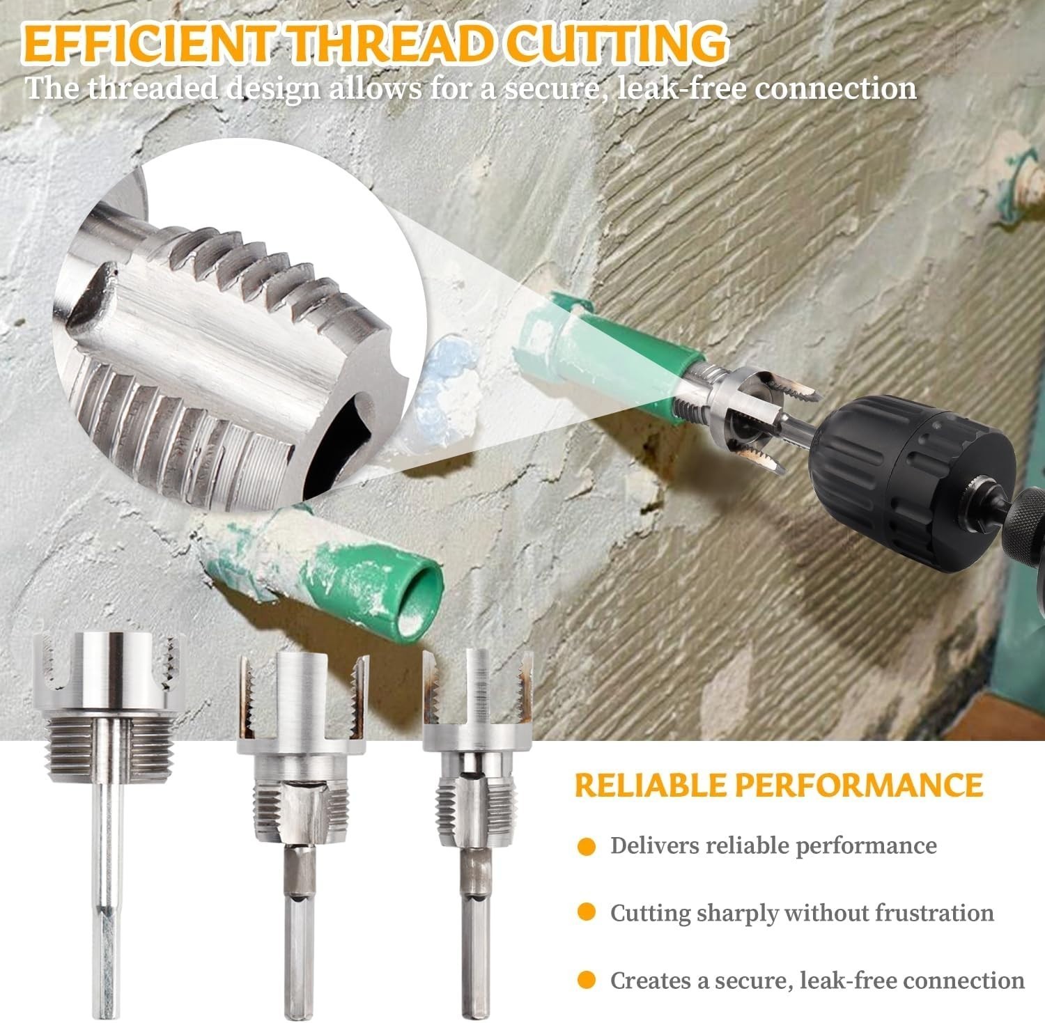10Pcs PVCPipe Threader Kit 1/2" 3/4" 1" NPT Integrated Internal & External Pipe