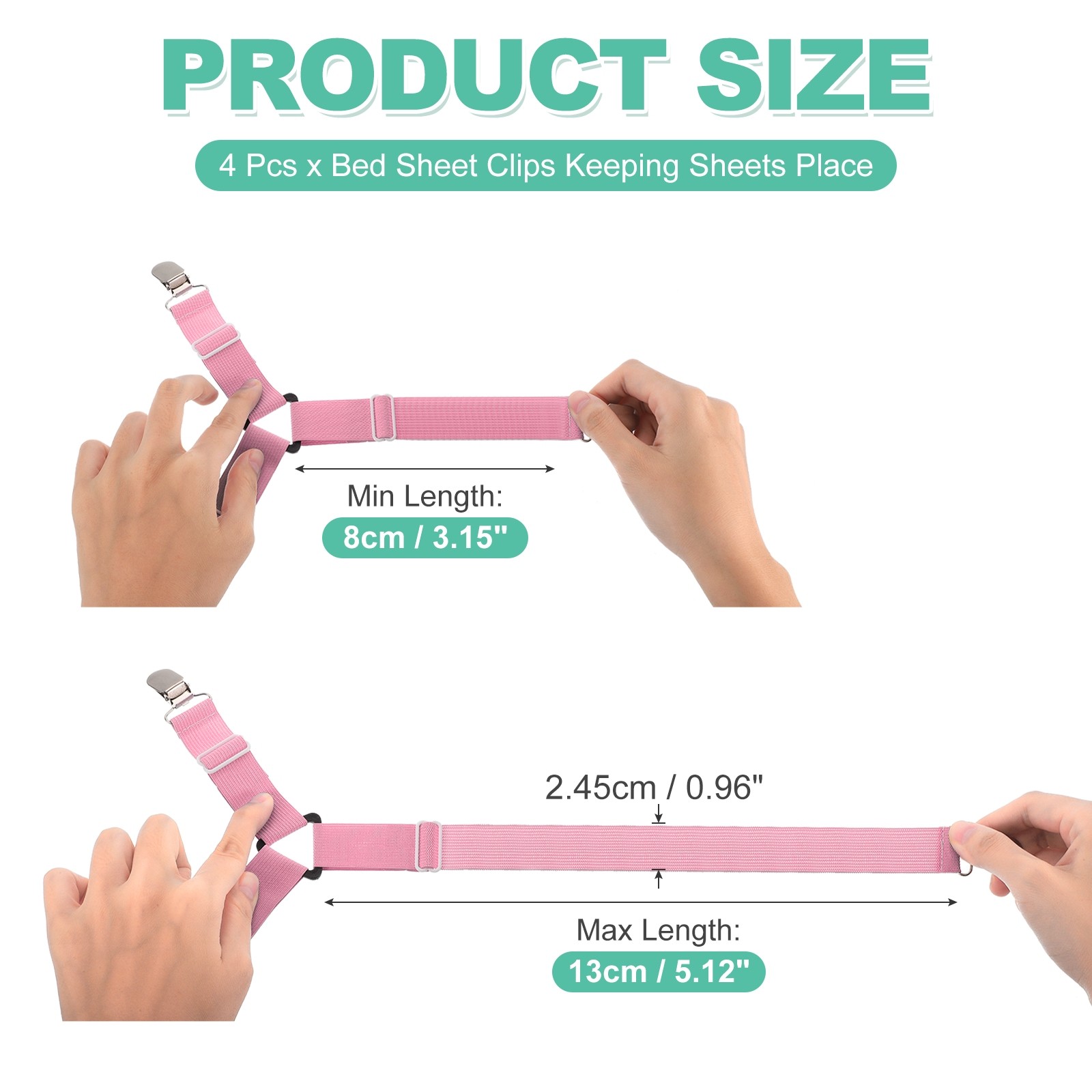 4Pcs Bed Sheet Holder Straps Elastic Adjustable, Pink