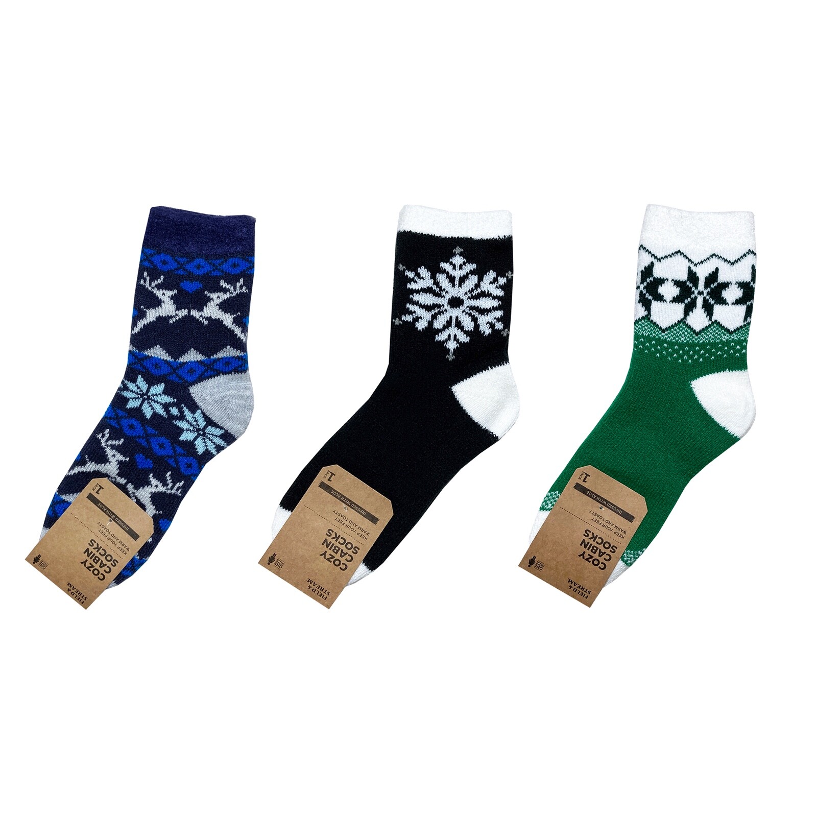 Field & Stream Cozy Cabin Crew Socks 1pr w Moisturizing Aloe Soft Double Layer
