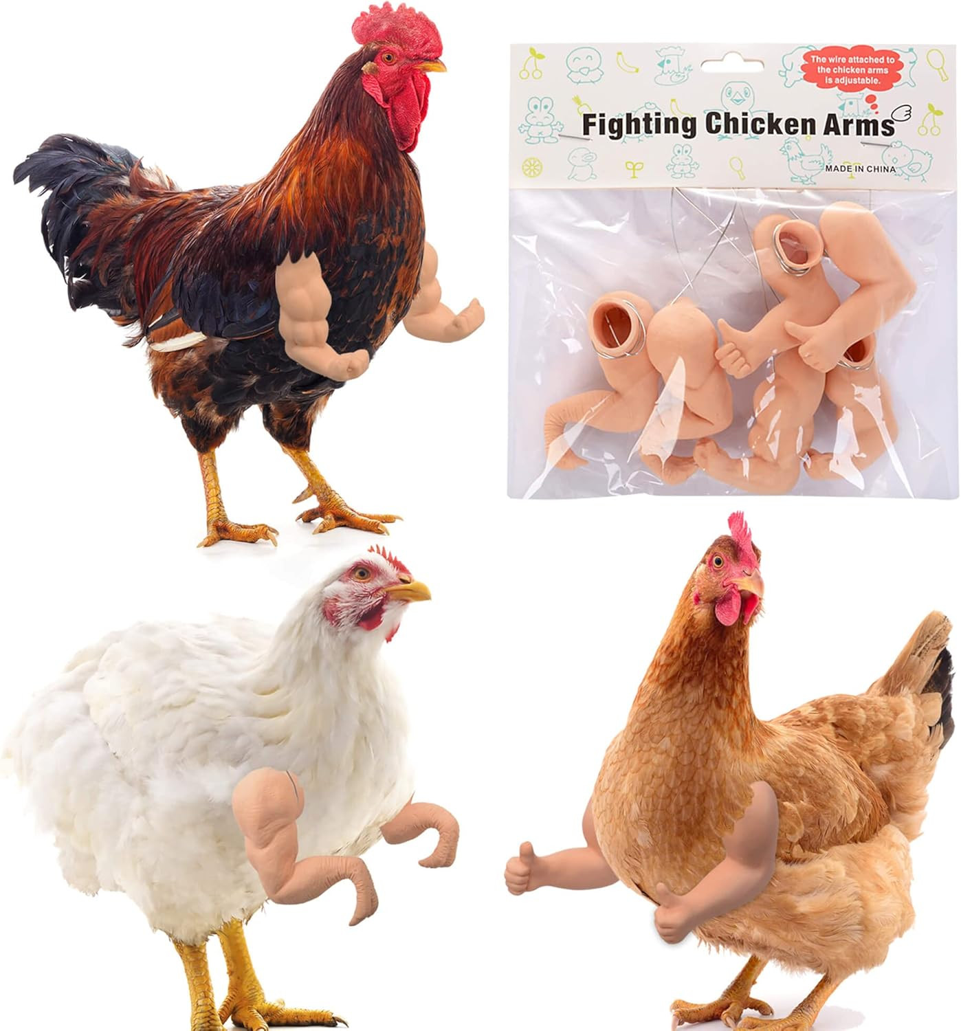 3 Pairs Chicken Toys Include Strong Muscle Thumb up Arms and T-Rex Chicken Arms