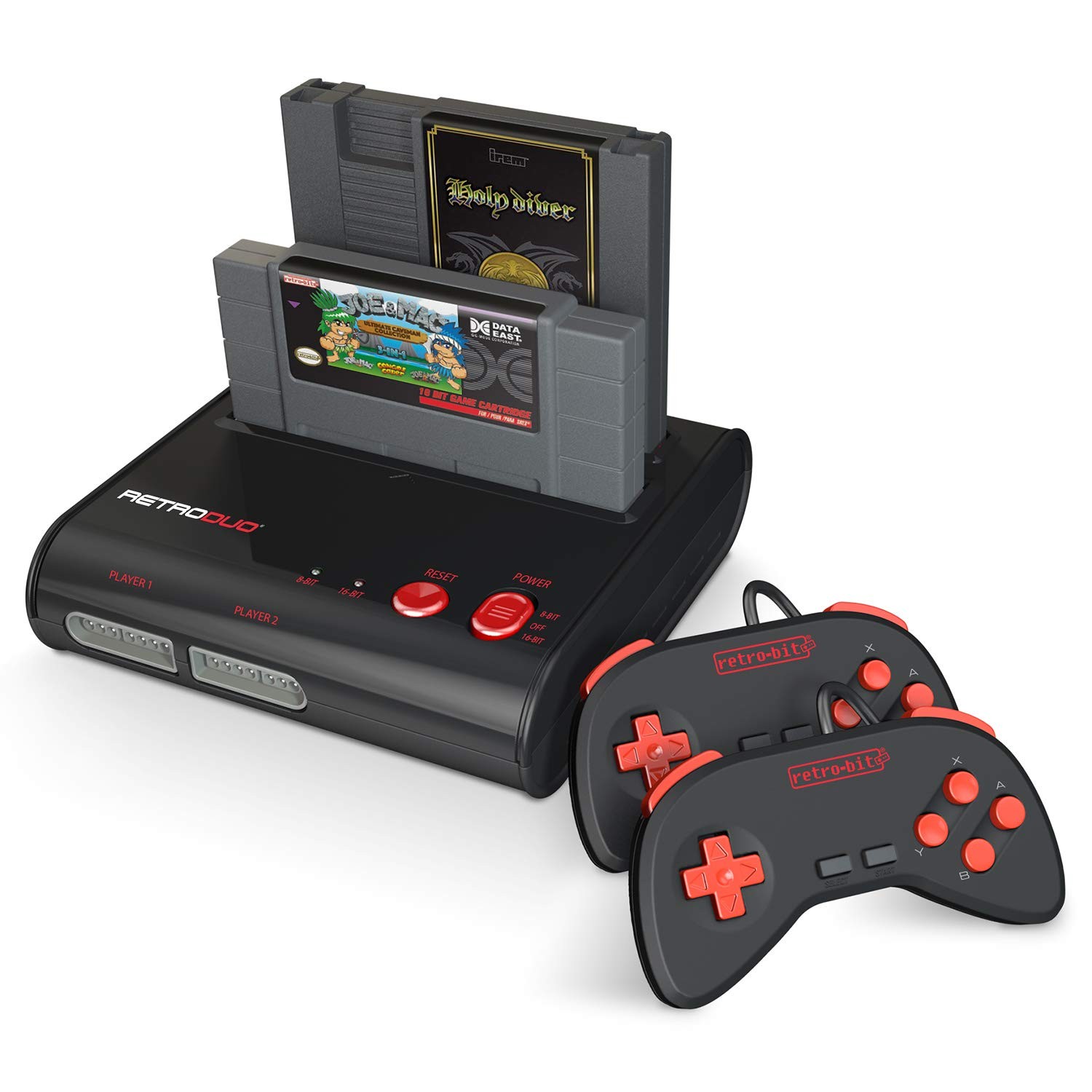 Retro-Bit RetroDuo Dual 2-in-1 Retro Console for SNES & NES Games - Red/Black