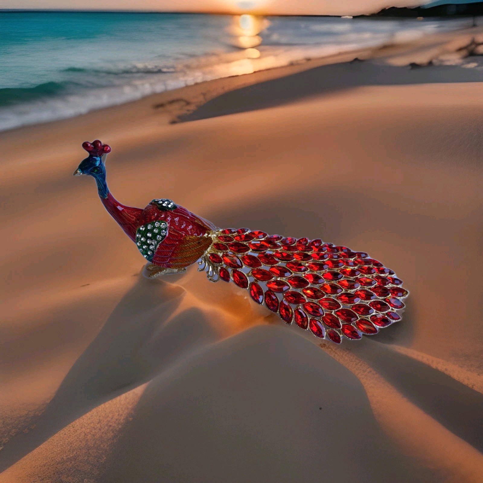 Red Peacock Trinket Box