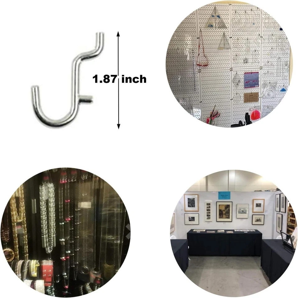100PCS Metal Pegboard J Hook Accessories Peg Board Wall Display Assortment