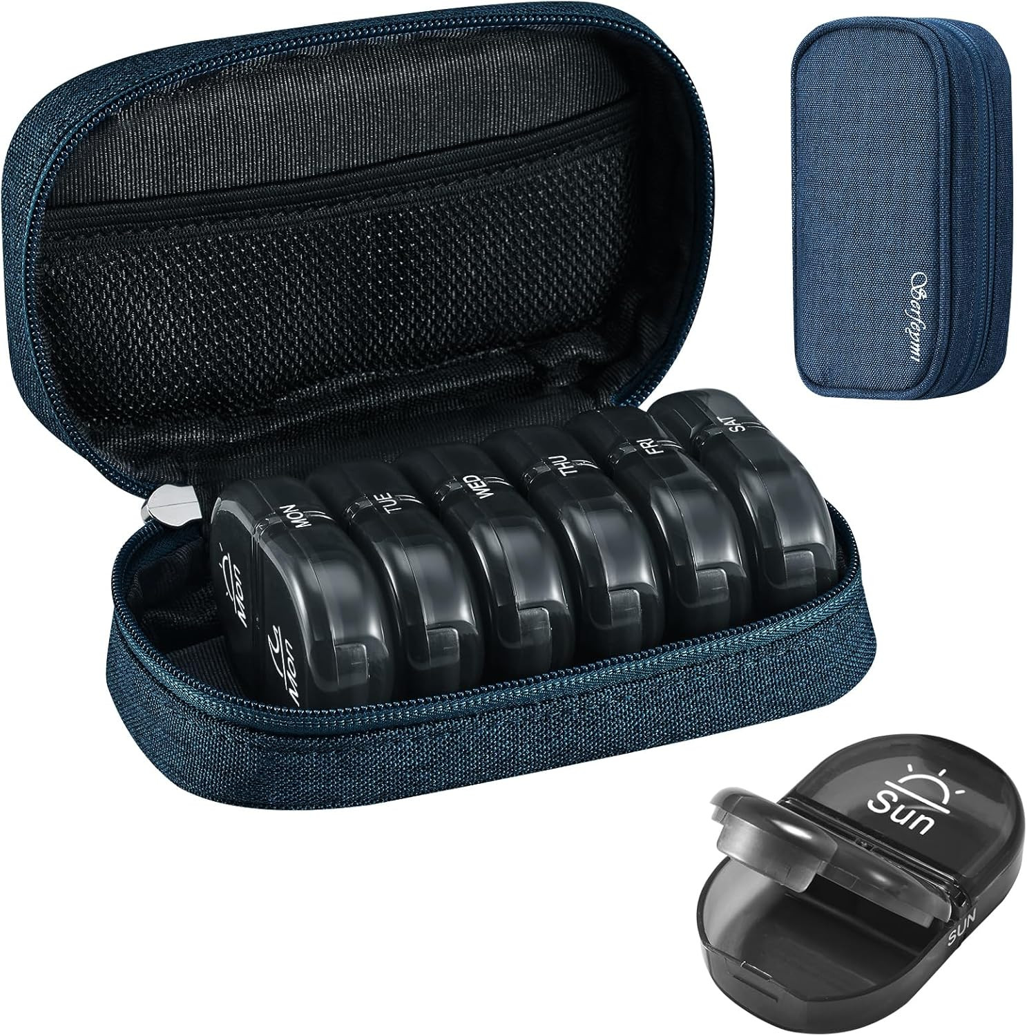 Weekly Travel Pill Organizer 2 Times a Day AM PM Upgraded Black Pill...