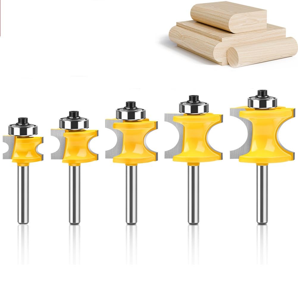 WSOOX 5PCS Bullnose Beading Router Bits with 1/4-Inch Shank Carbide-Tipped Corne