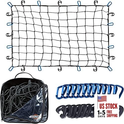 Truck Bed Cargo Net – 3 x 4 Foot, Heavy-Duty Elastic Mesh with 12 Hooks and 12