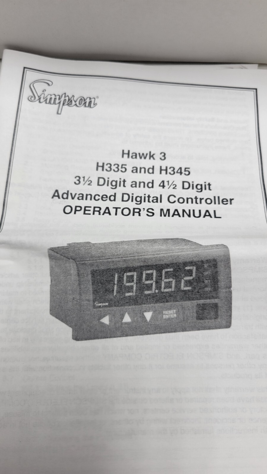 Simpson H335 Advanced Digital Controller Input & Display