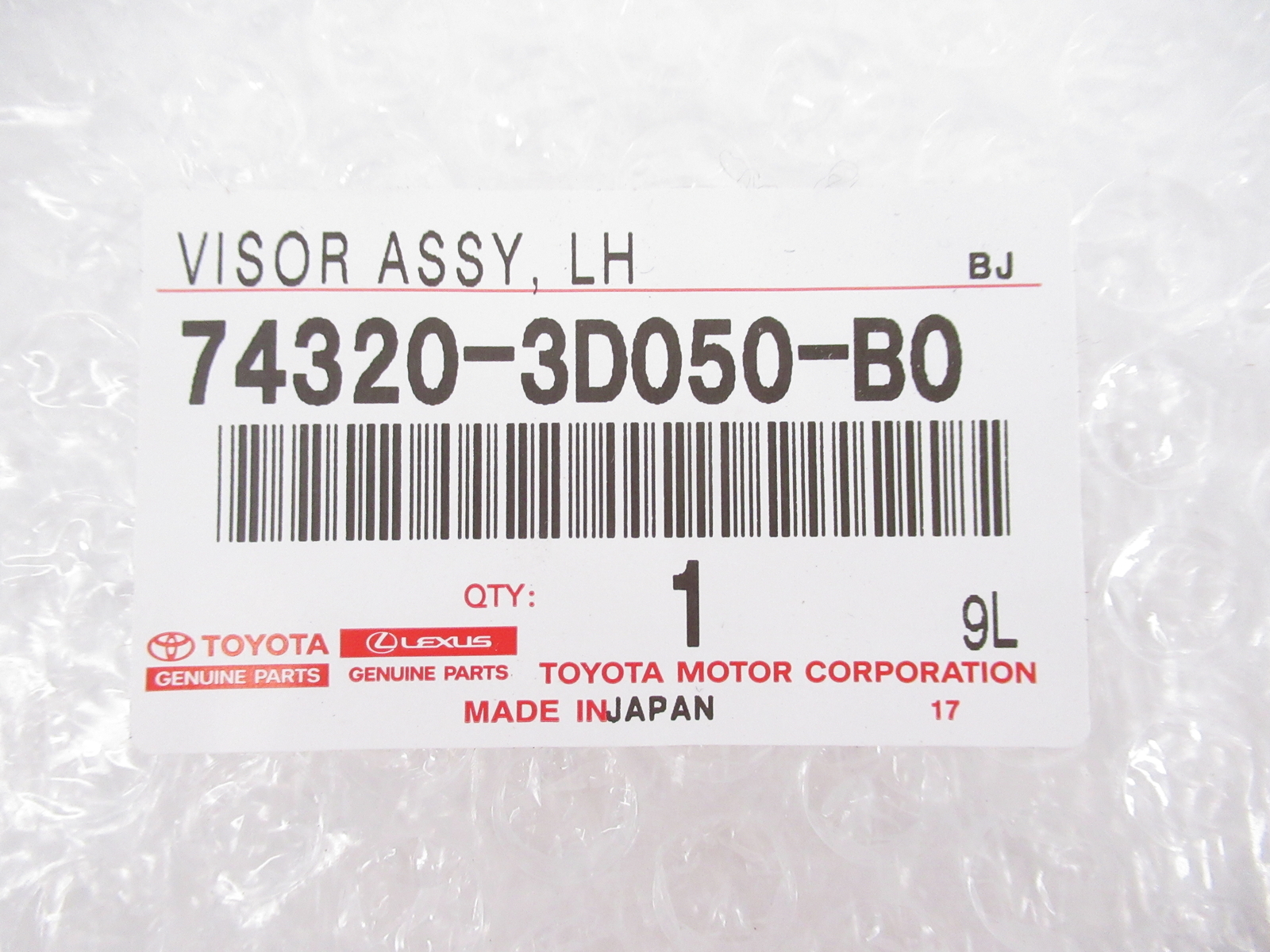 Genuine OEM Toyota 74320-3D050-B0 Driver Side Gray Sun Visor Assy 04-08 4Runner
