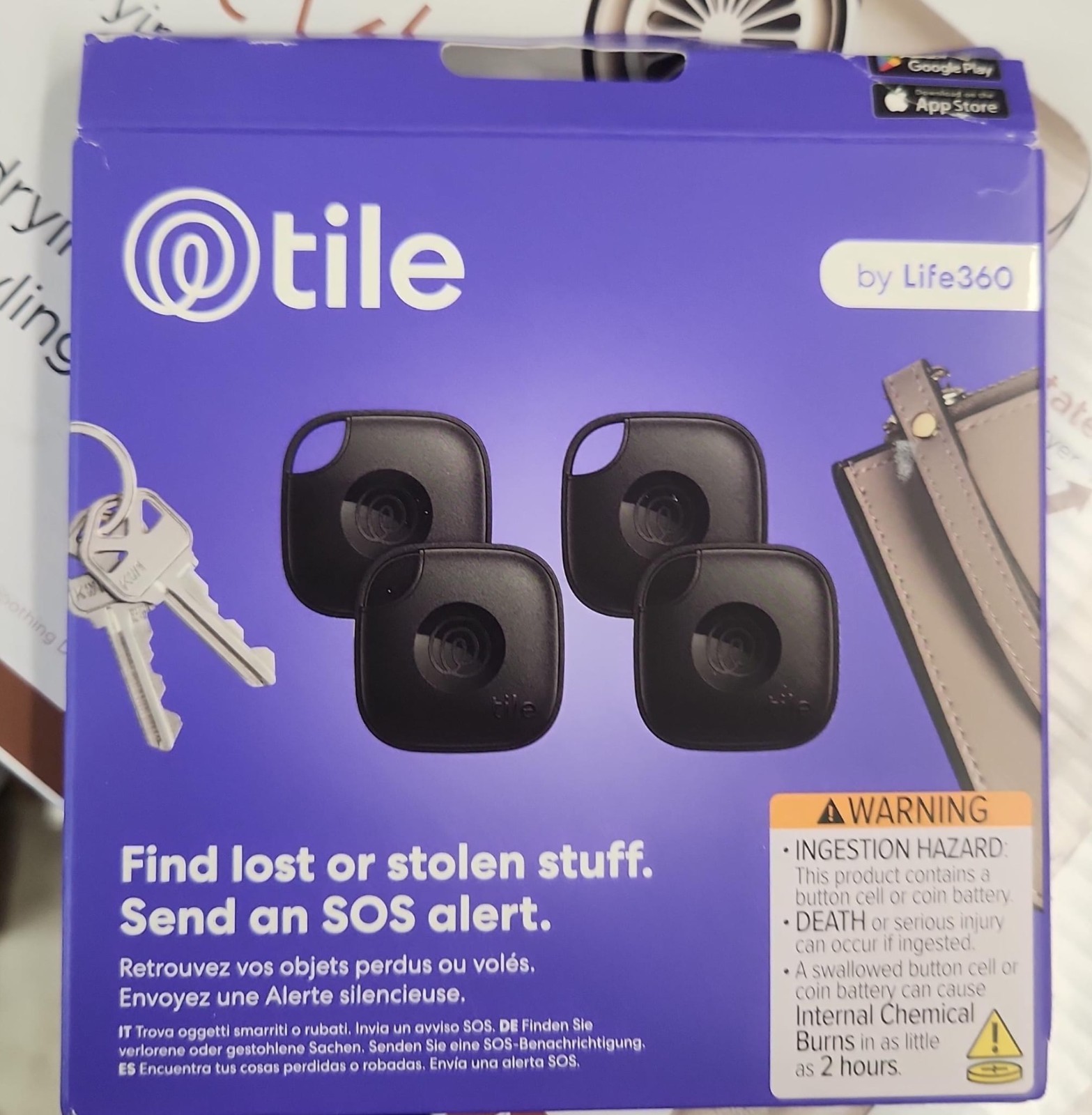 Tile GPS Trackers 4-Pack by Life360 – Bluetooth Finders, Open Box