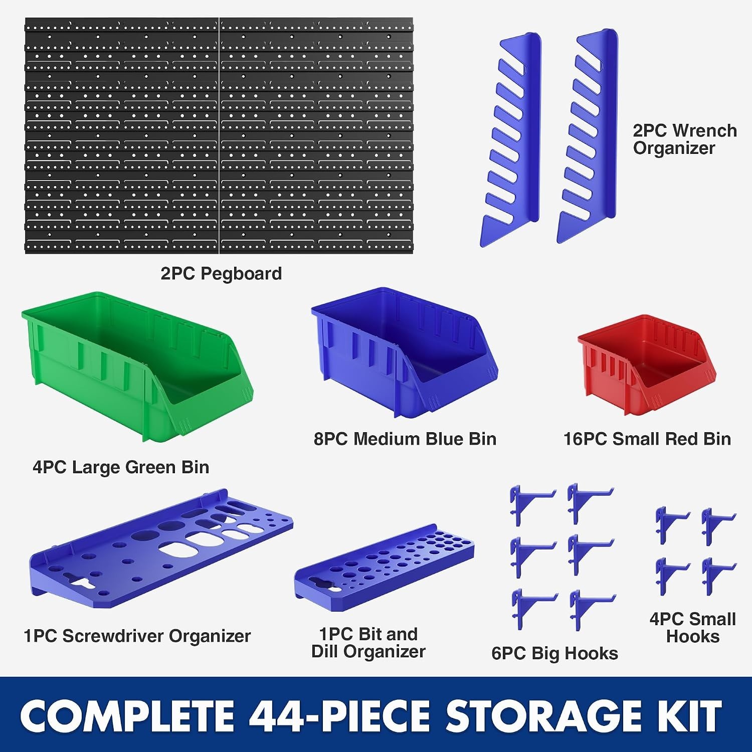 Versatile Pegboard Organizer: 44PC Tool Storage for Craft & Garage Spaces