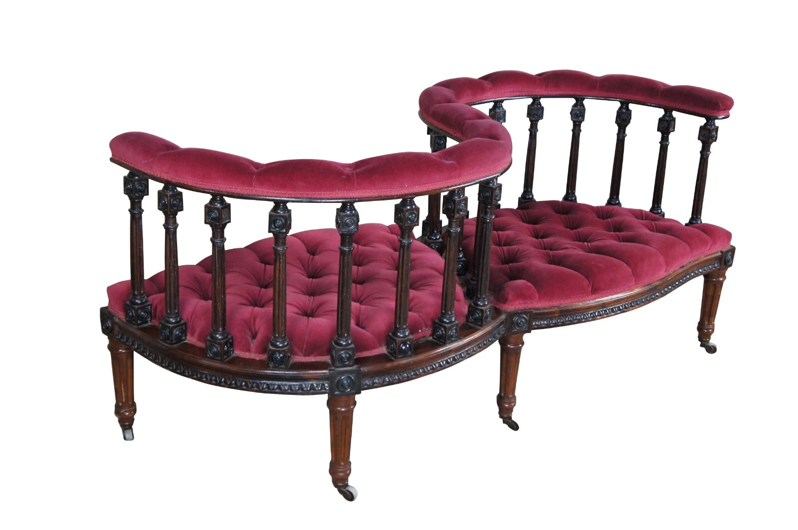 Antique French Louis XVI Rosewood Tete A Tete Conversation Chair Bench Loveseat