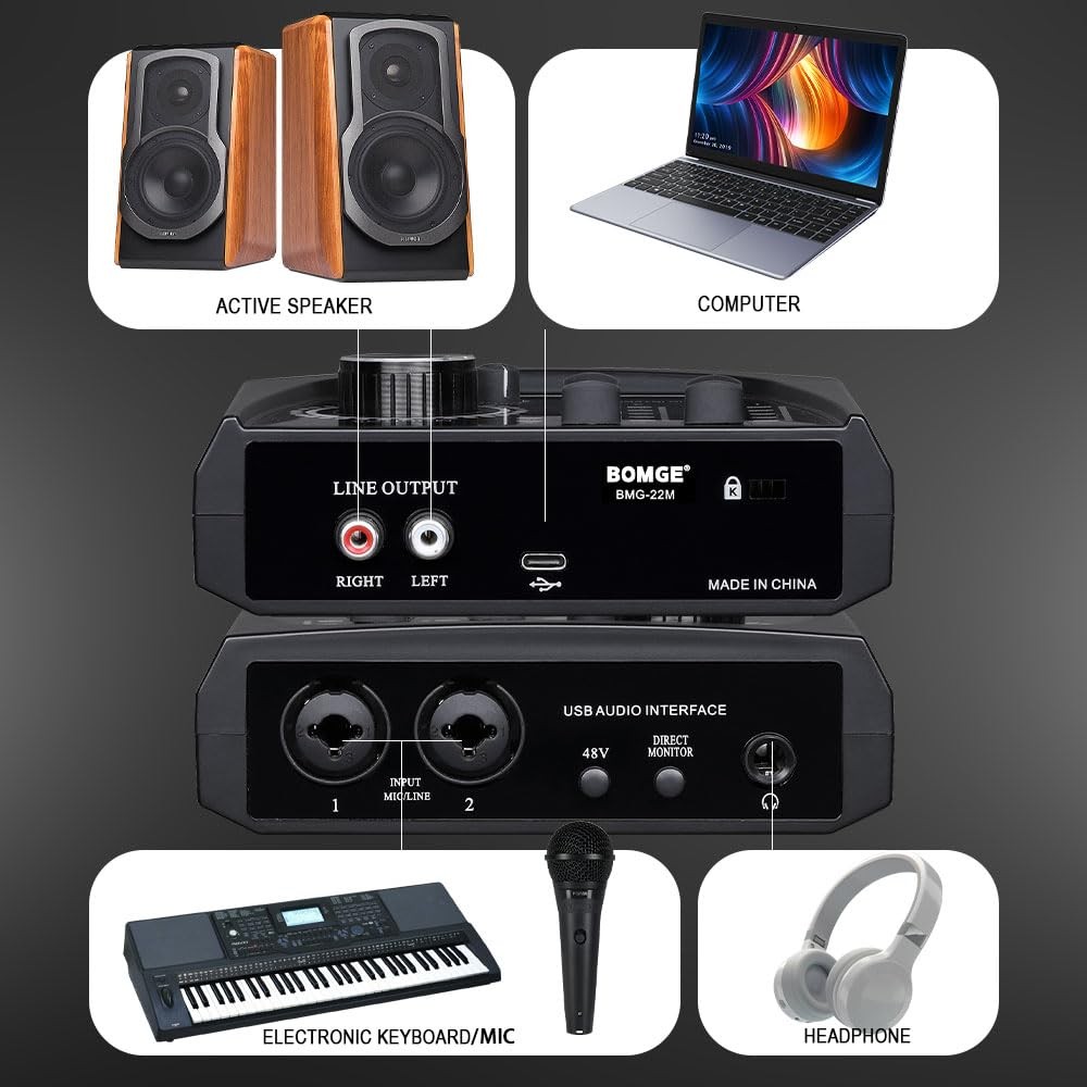 BOMGE mini 2 Channel USB Audio Interface for Recording, Streaming and Podcast...