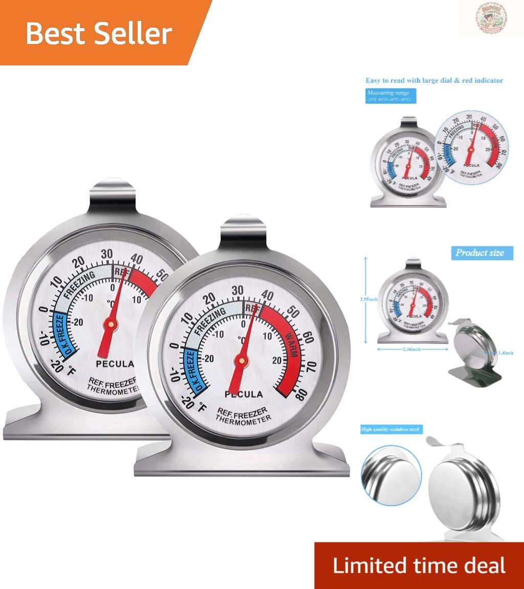 2-Pack High Accuracy Refrigerator Thermometer - Large Dial for Safe Food Storage