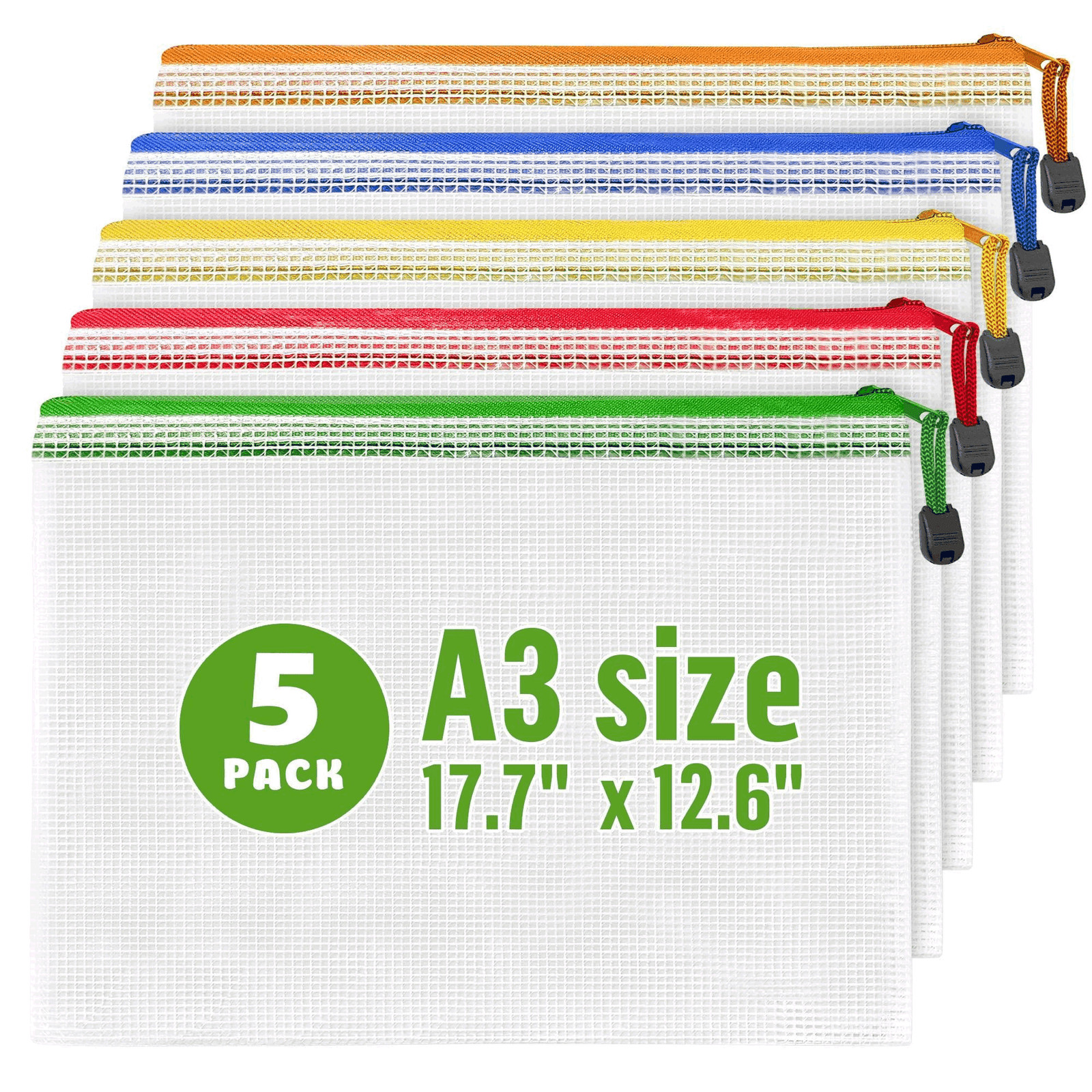 5 Pack A3 Mesh Storage Bags with Zipper for Board Games Puzzles Mesh Bags