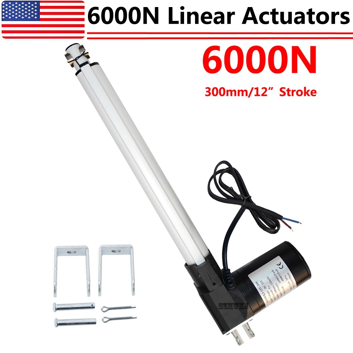 DC12V 12" Linear Actuator 1320lbs W/ Mounting Brackets Electric Motor 6000N Lift
