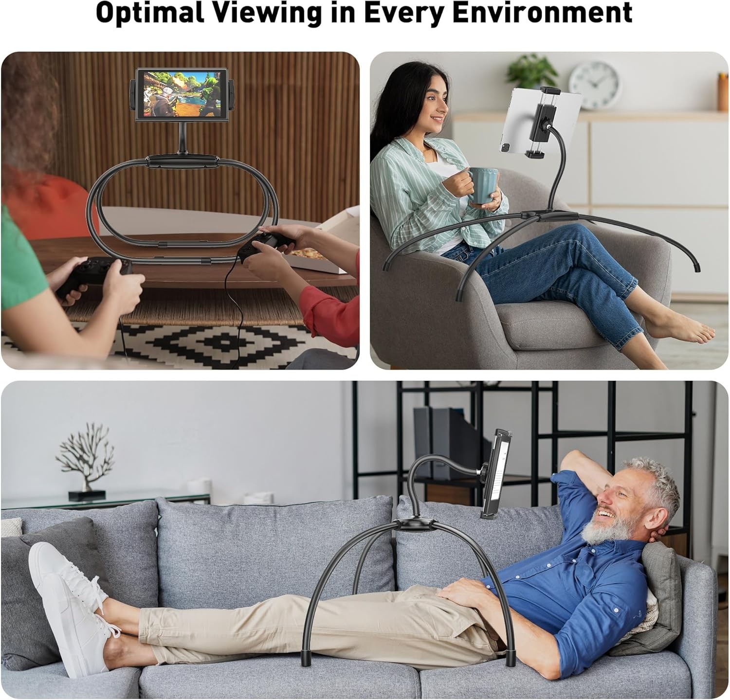 Adjustable 360° Tablet Holder for Bed, Hands-Free iPad Stand Mount