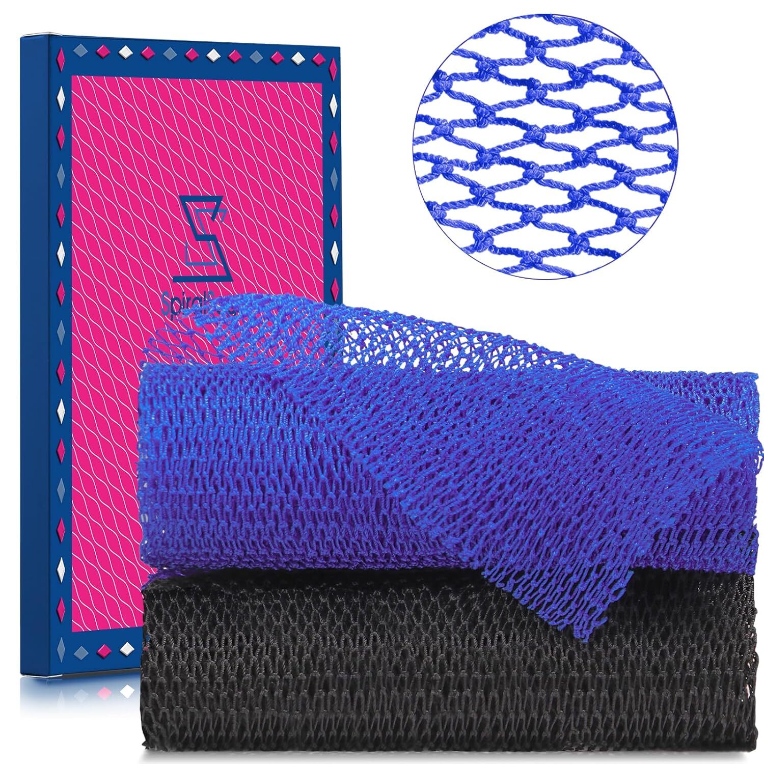 2 Pieces African Net Sponge – Real Authentic Exfoliating Bath Blue Black