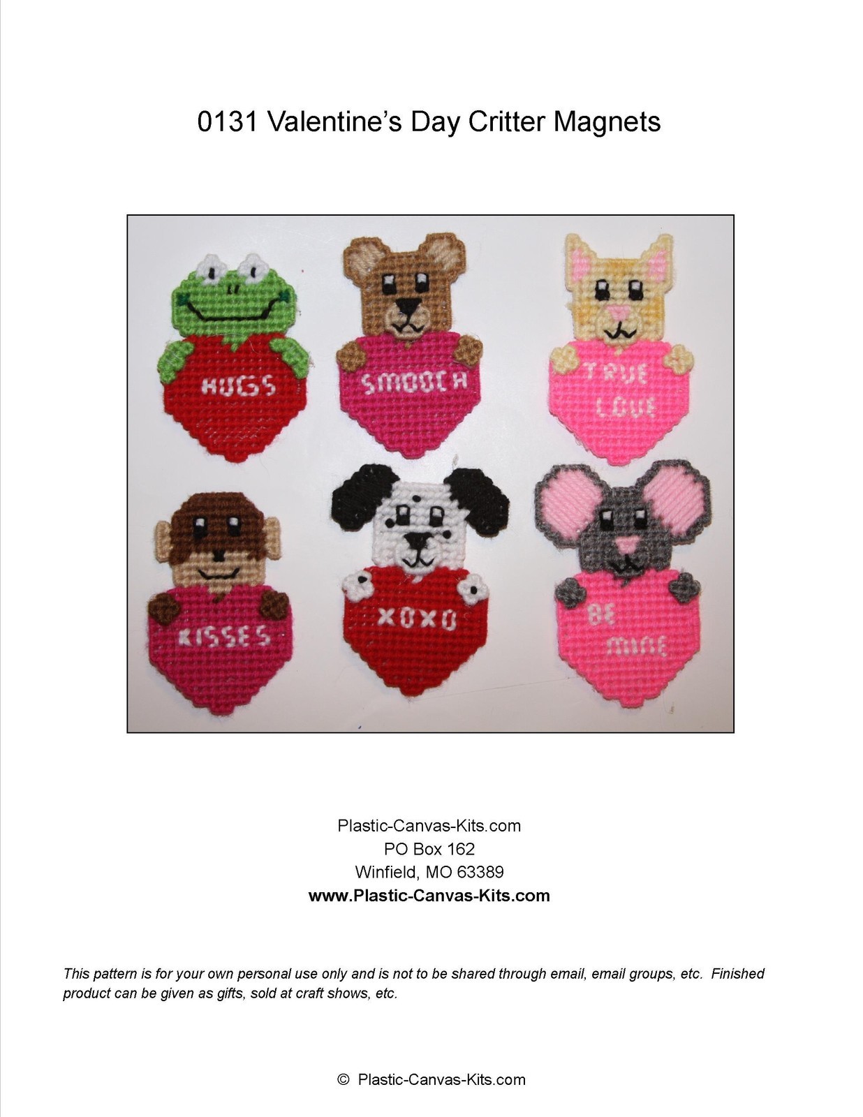 Valentine's Day Critter Magnets-Frog, Monkey, Dog-Plastic Canvas Pattern or Kit