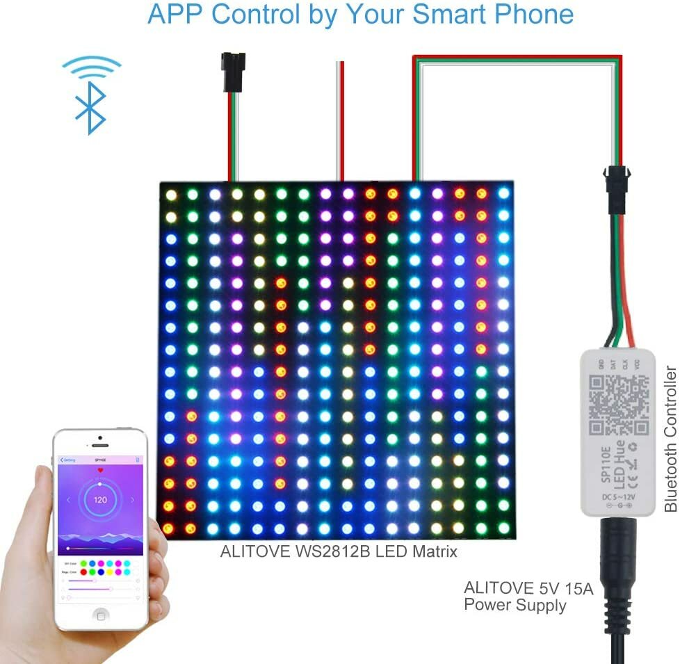 WS2812B WS2811 Addressable LED Bluetooth Controller iOS Android App Wireless