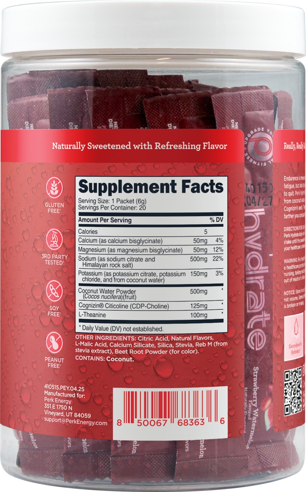 Perk Hydrate Electrolyte Stickpacks Strawberry Watermelon Flavored (20 Packets)