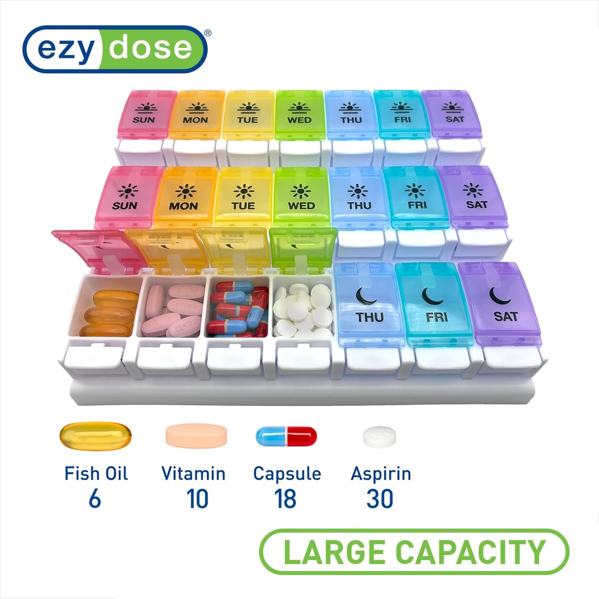 Weekly (7-Day) Pill Case, Daily Medicine Planner, Vitamin Organizer Container
