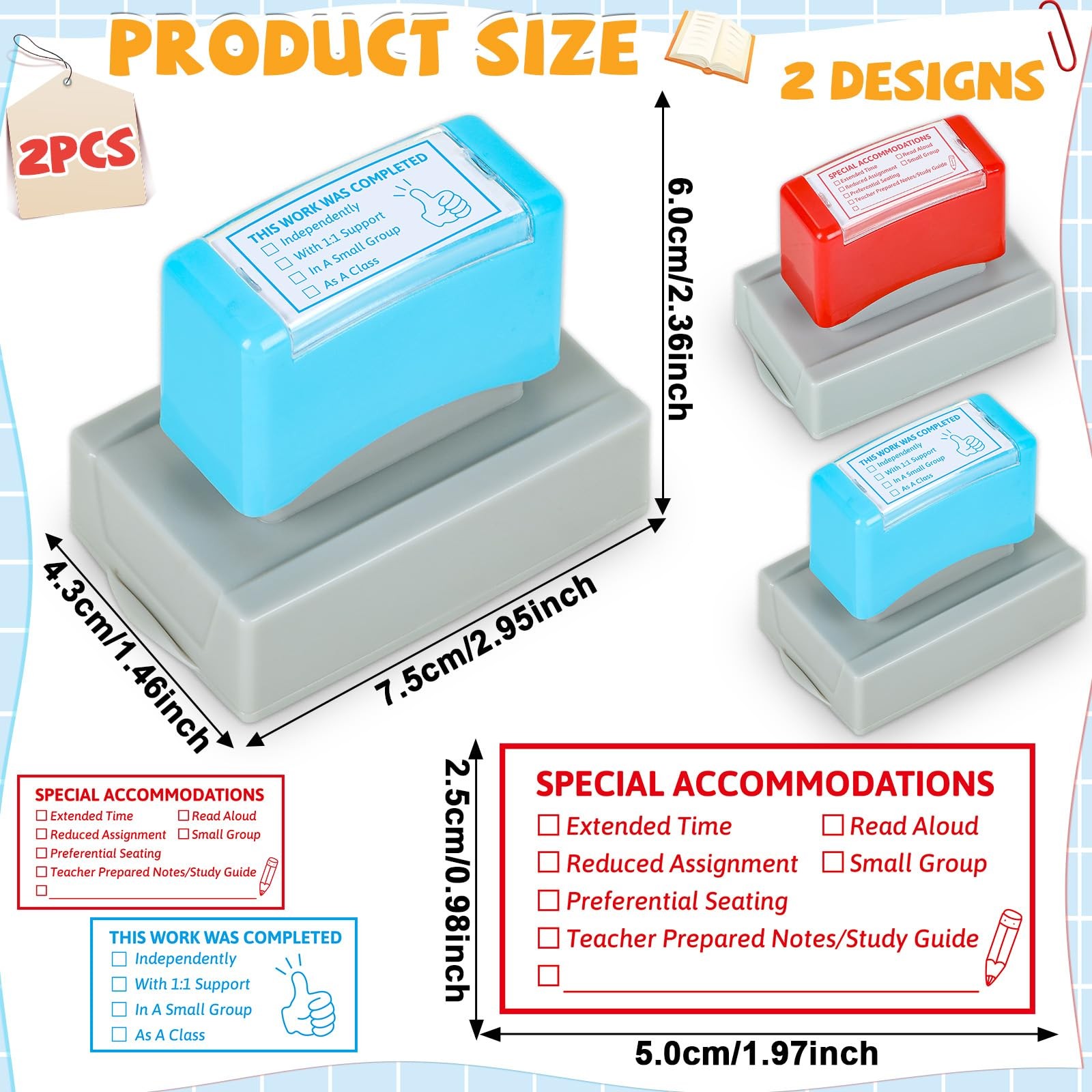 2 PCS Teacher Stamps for Classroom Self-inking Accommodations Stamp Set Compl...