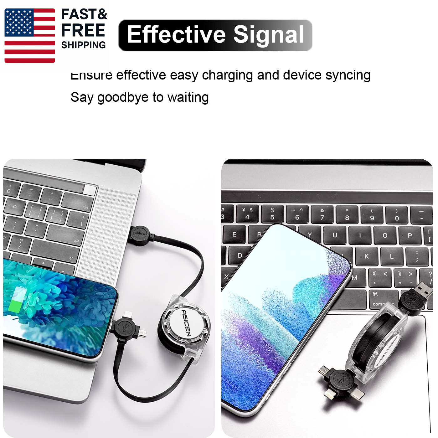2Pack Multi Charging Cable, 3 in 1 Retractable Multiple Charger Cable, Fast Char