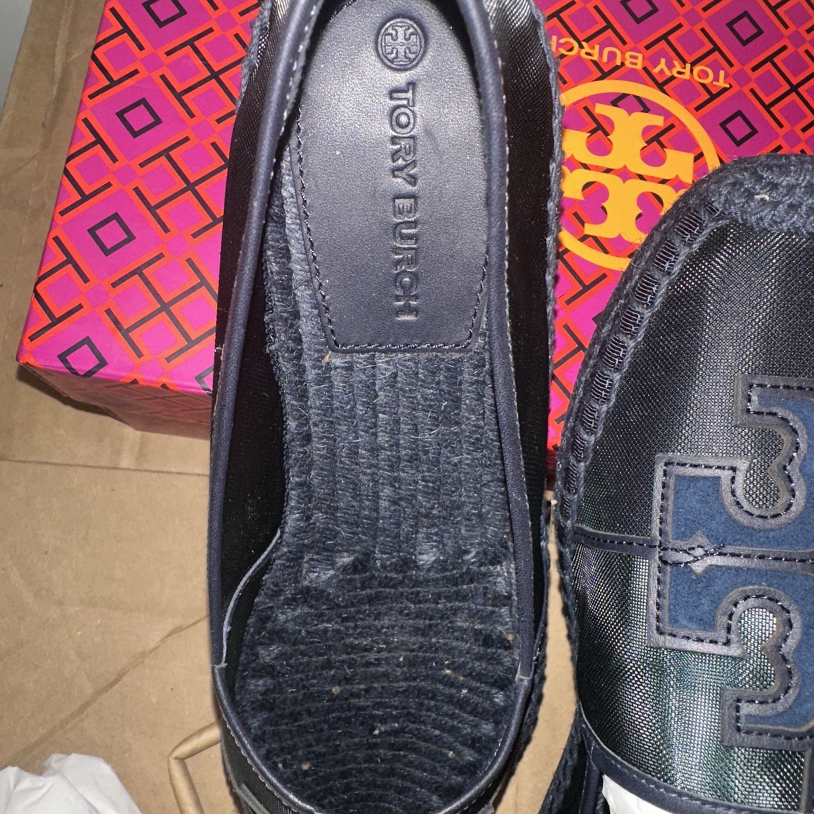 Tory Burch Women Size 9.5M Ines Mesh Espadrille Loafers Malachite Navy