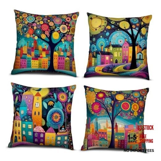 Boho Pillow Covers 18X18 Set Of 4, Colorful Throw Pillows Covers Flower Plant
