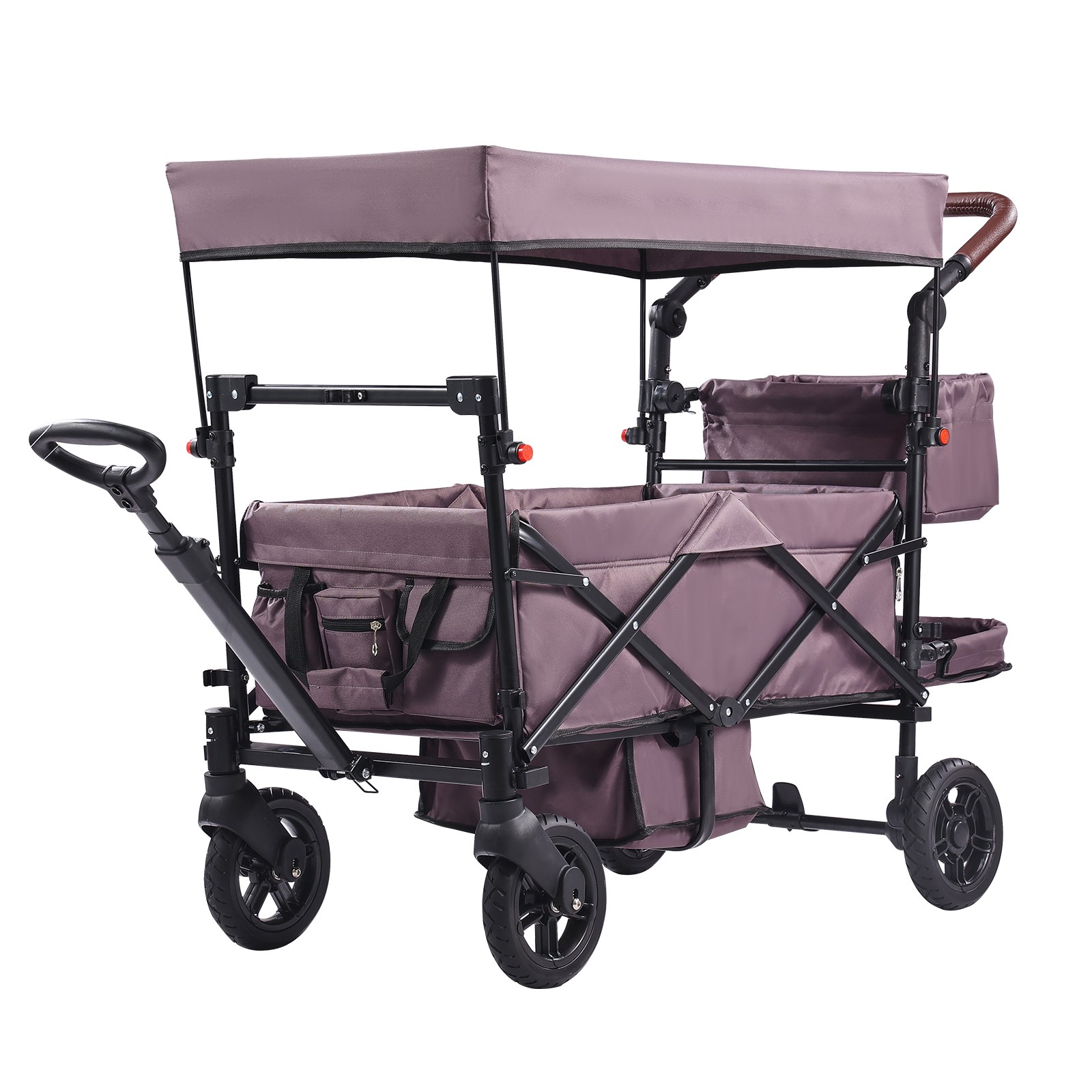 Double Stroller for 2 Kids, Collapsible Wagon with Adjustable Handle & Canopy