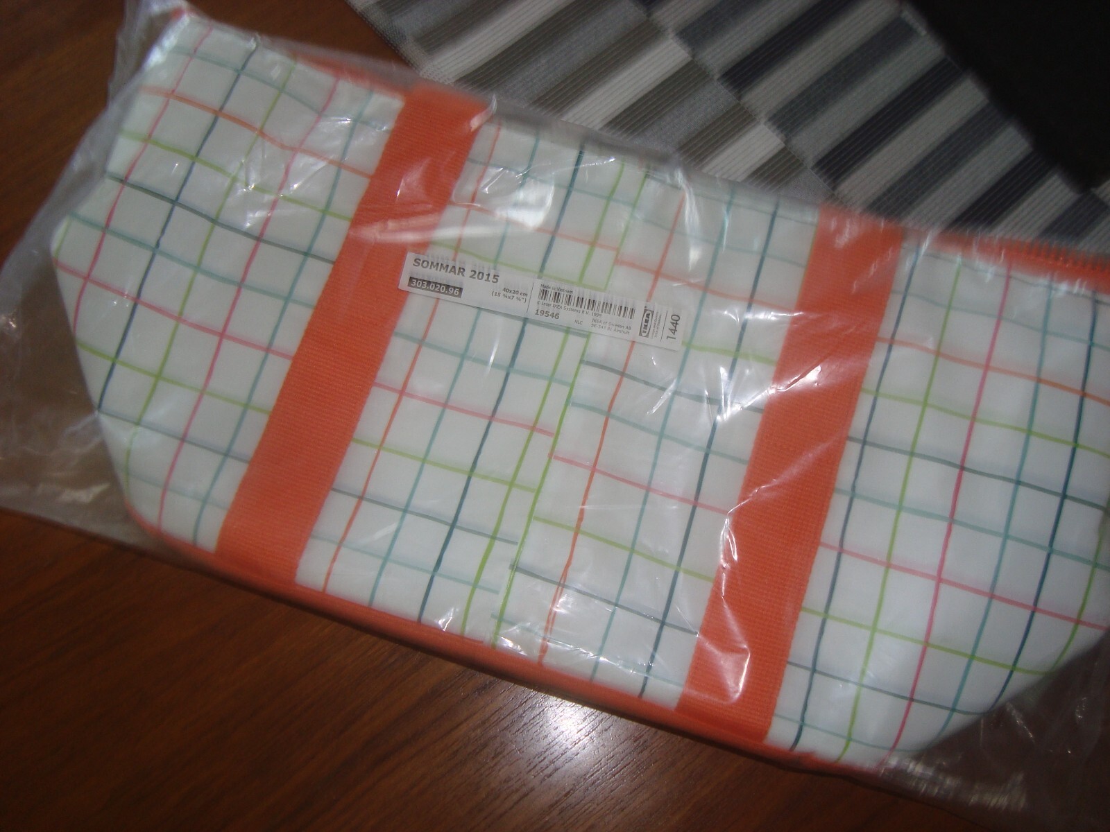 Ikea Insulated Cooler Bag Picnic Beach Tote Multicolor Orange White Green Check