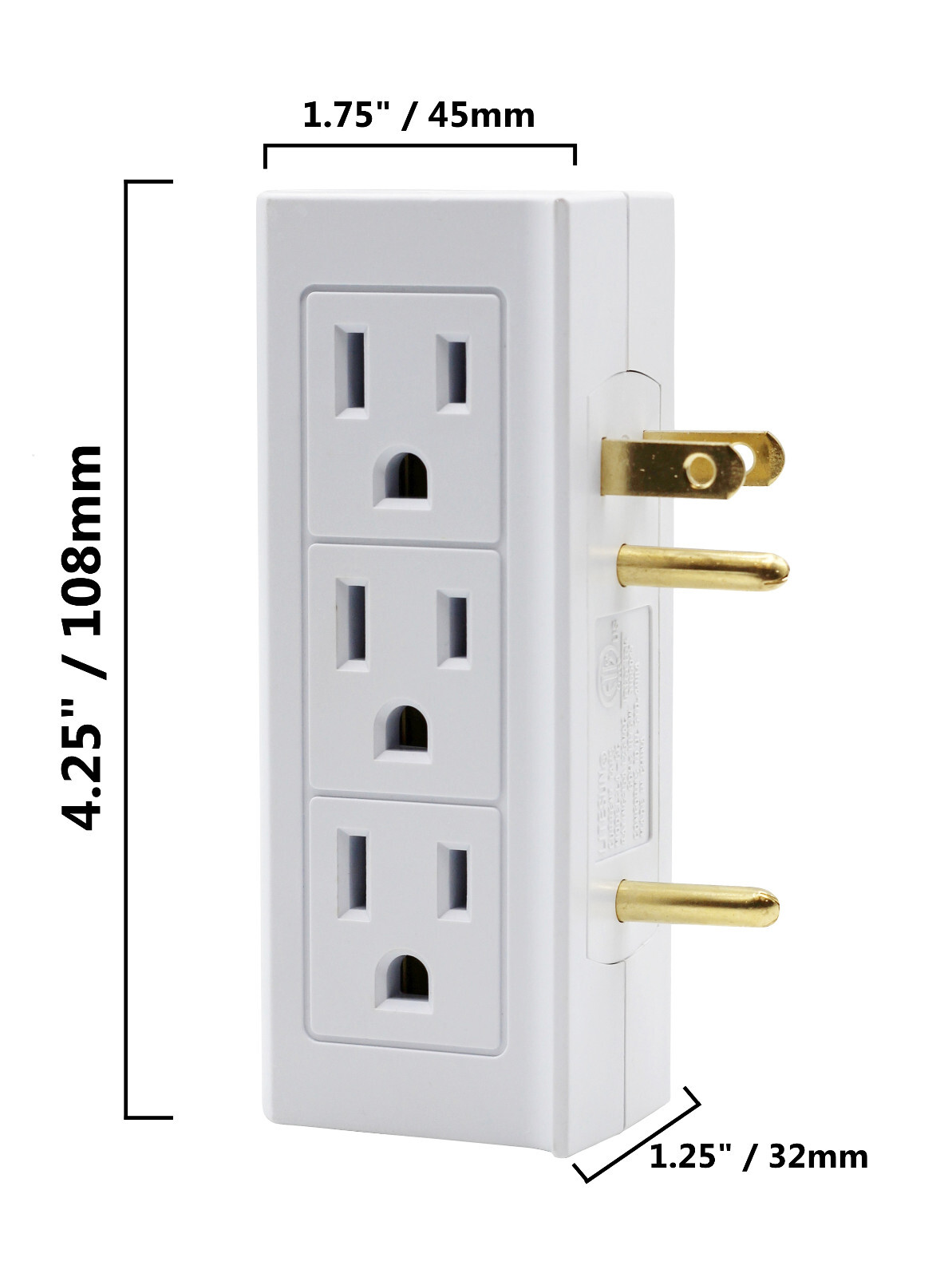6 Outlet Vertical Extender Wall Tap - Split 2 Outlets Into 6 Grounded - 2 Pack