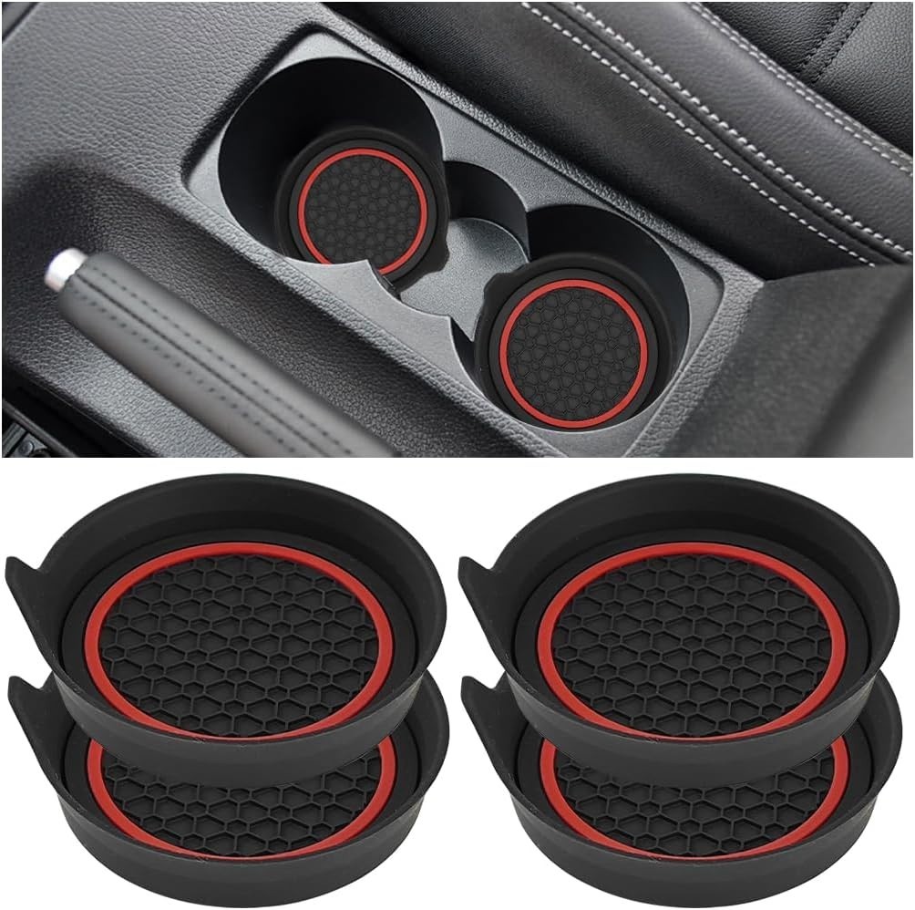 HZEL Car Cup Holder Coasters, 4PCS Non Slip Waterproof Vehicle Red/Black