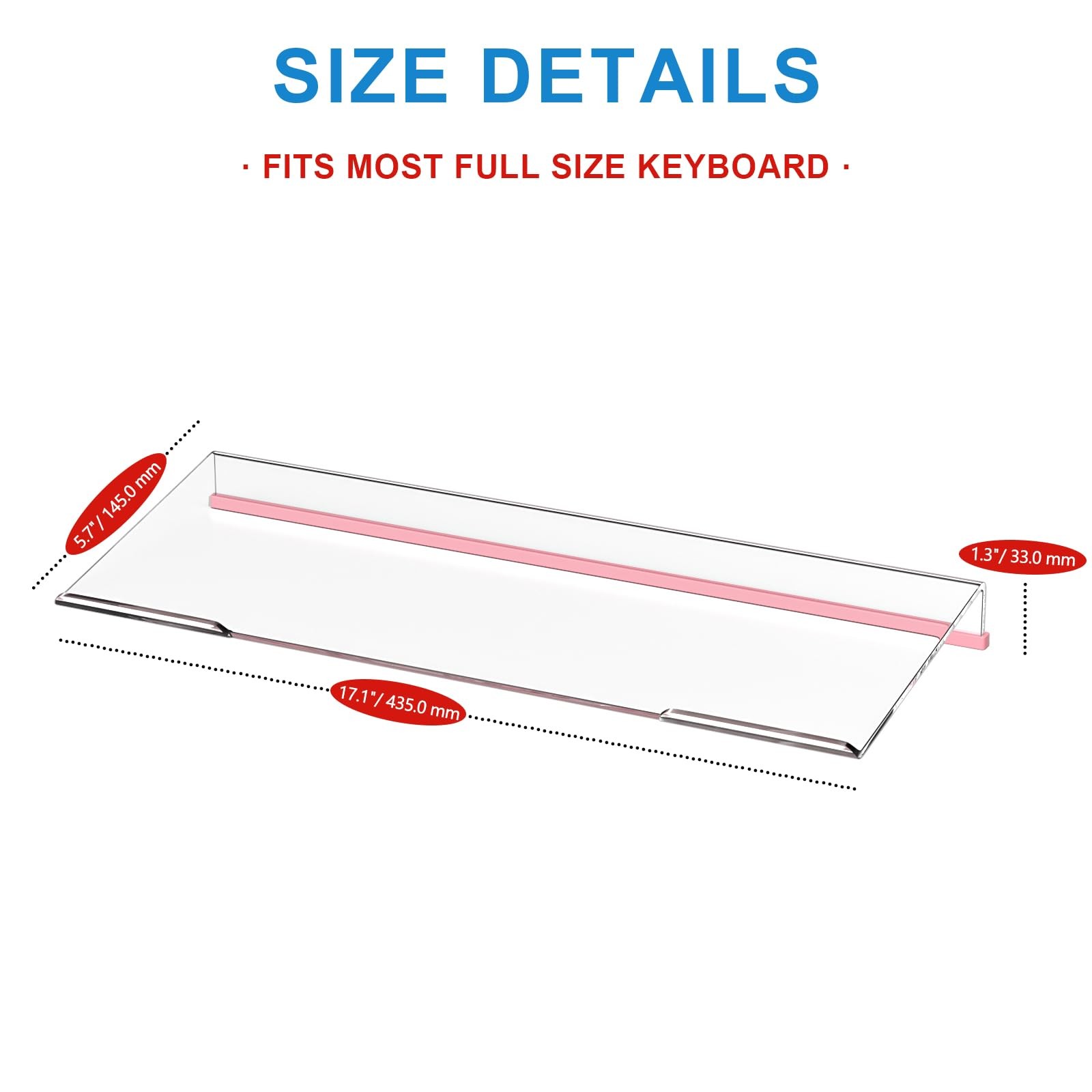 17" Wide Crystal Clear Ergonomic Acrylic Tilted Computer Keyboard Stand