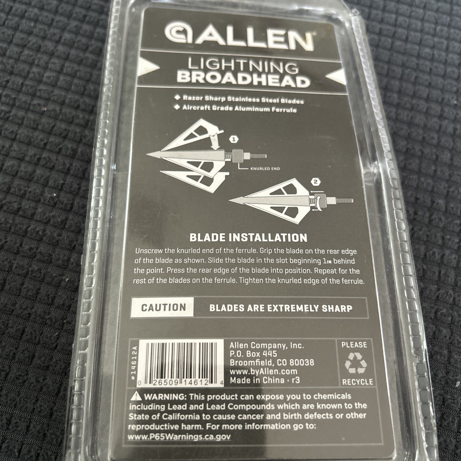 ALLEN LIGHTNING BROADHEAD 100-GRAIN 1-1/16" CUTTING DIAMETER 3 PACK NEW