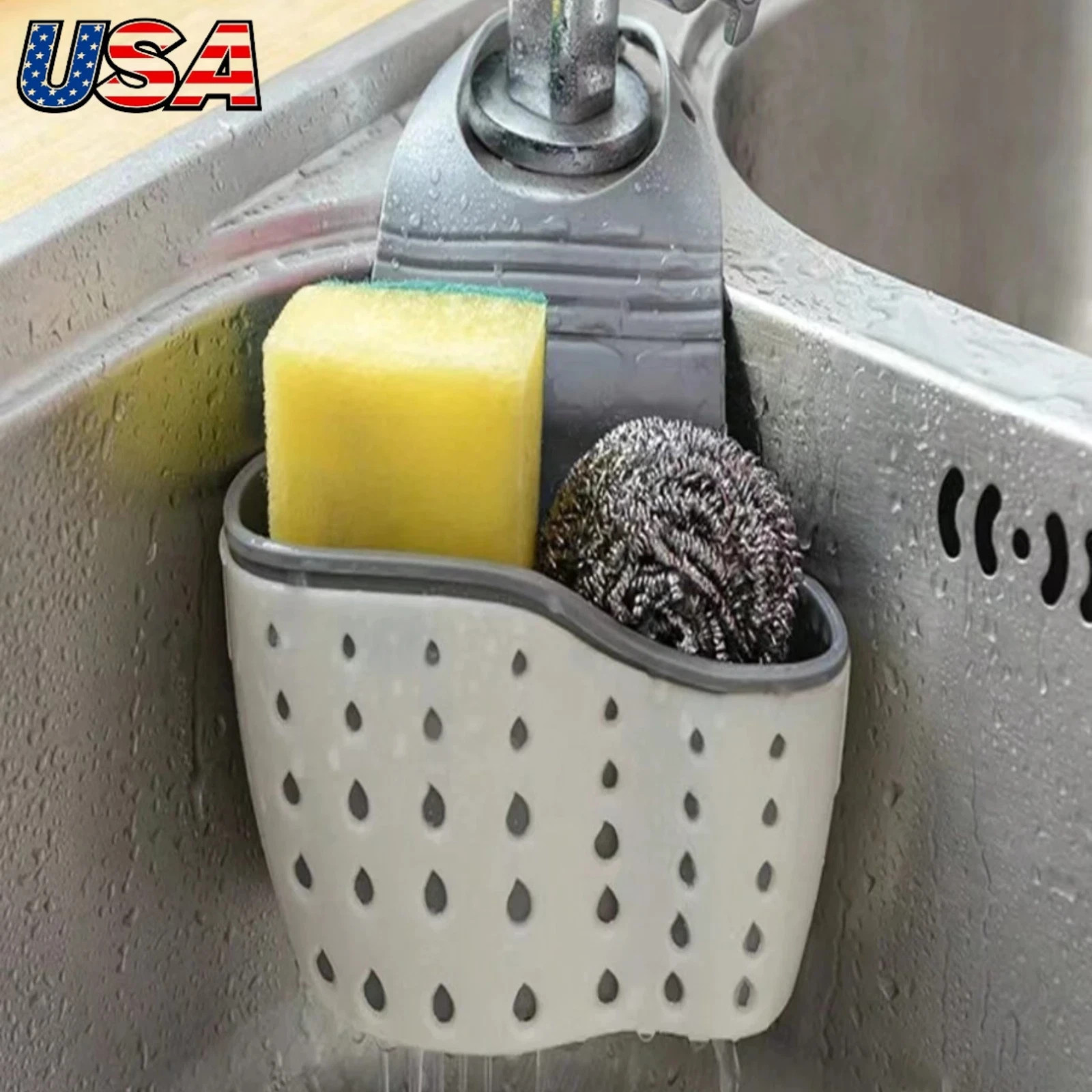 Silicone Sink Sponge Holder Caddy Basket Soap Brush Organizer Kitchen Bathroom