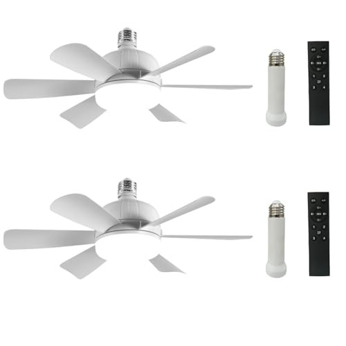 2Pack Socket Fan Light, LED Socket 2Pack 6 Blades Socket Fan Light White