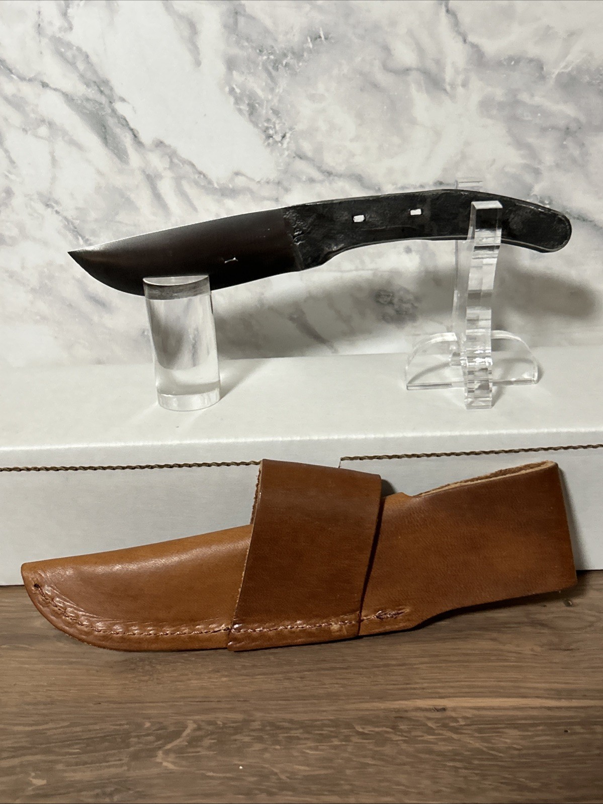 Iron Mountain Metal Craft Hand Made Horse Shoe Knife W/Leather Sheath USA