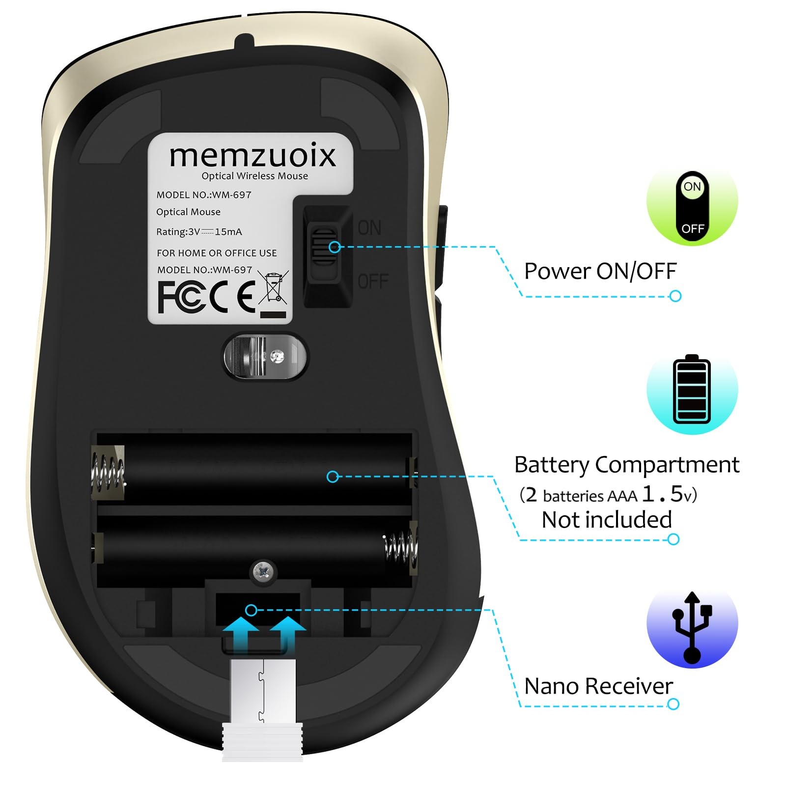 2.4G Wireless Mouse, 1400 DPI Computer Mice with USB Receiver, Portable Wirel...